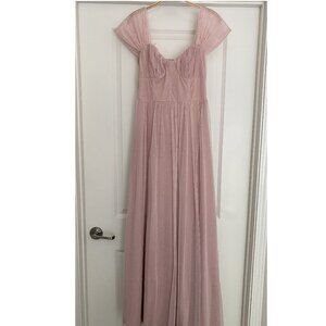 Crystal Doll Sparkle Sweetheart Neck Mesh Maxi Cocktail Gown Pink Womens Size 9